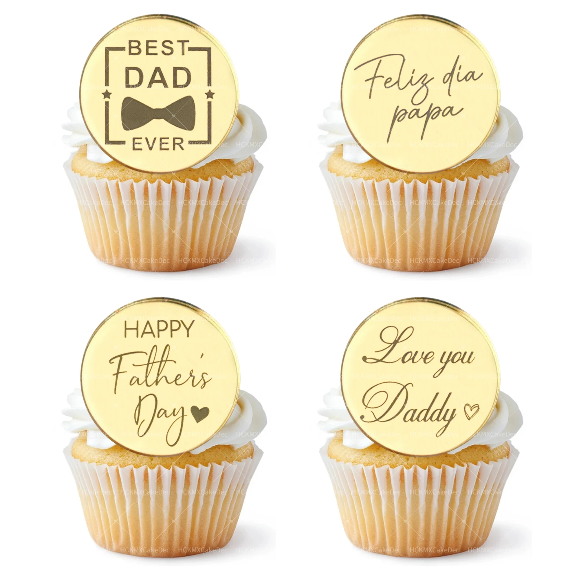 Adornos acrílicos dorados español Feliz Dia papa, el mejor papá, te amo, papá, Cupcake Toppers para decoración de fiesta de cumpleaños del Día del Padre feliz