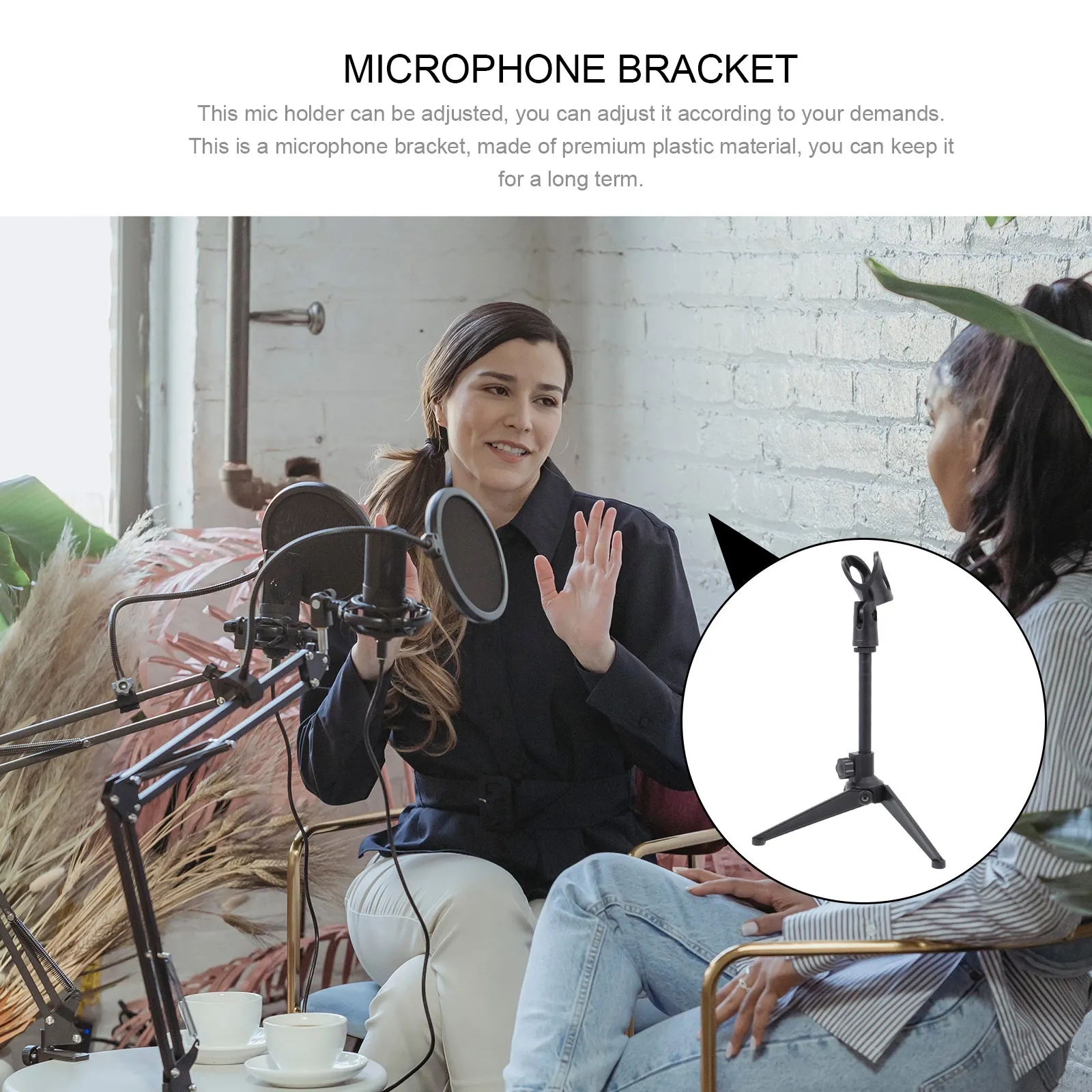 

1pc Compact Microphone Stand Adjustable Mic Support Desktop Tripod For Live Streaming Recording Studio Church Black