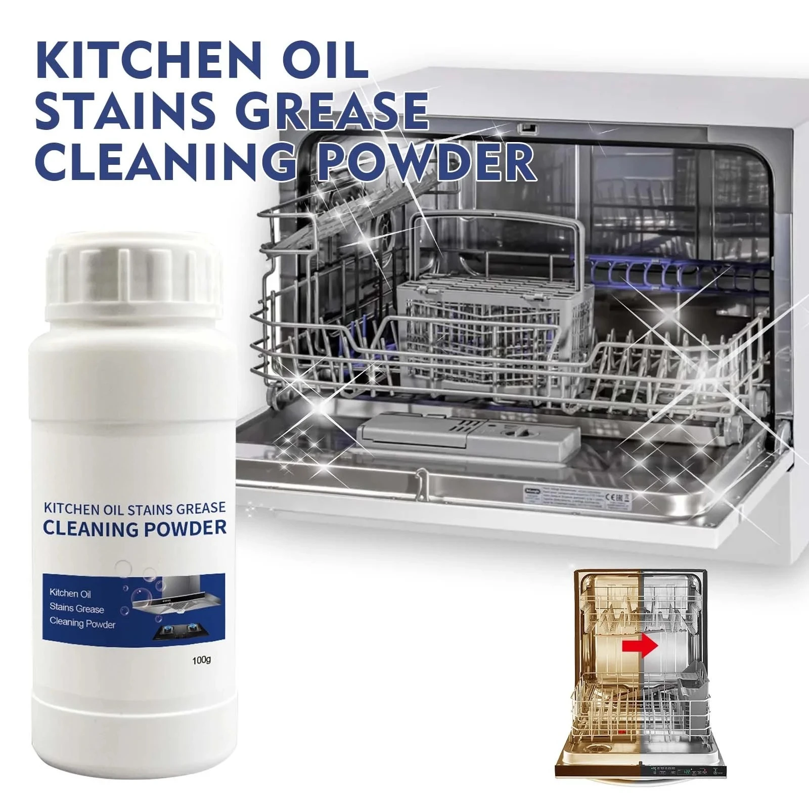 Kitchen degreaser powder is suitable for cleaning range hoods and stoves, removing rust and scale.