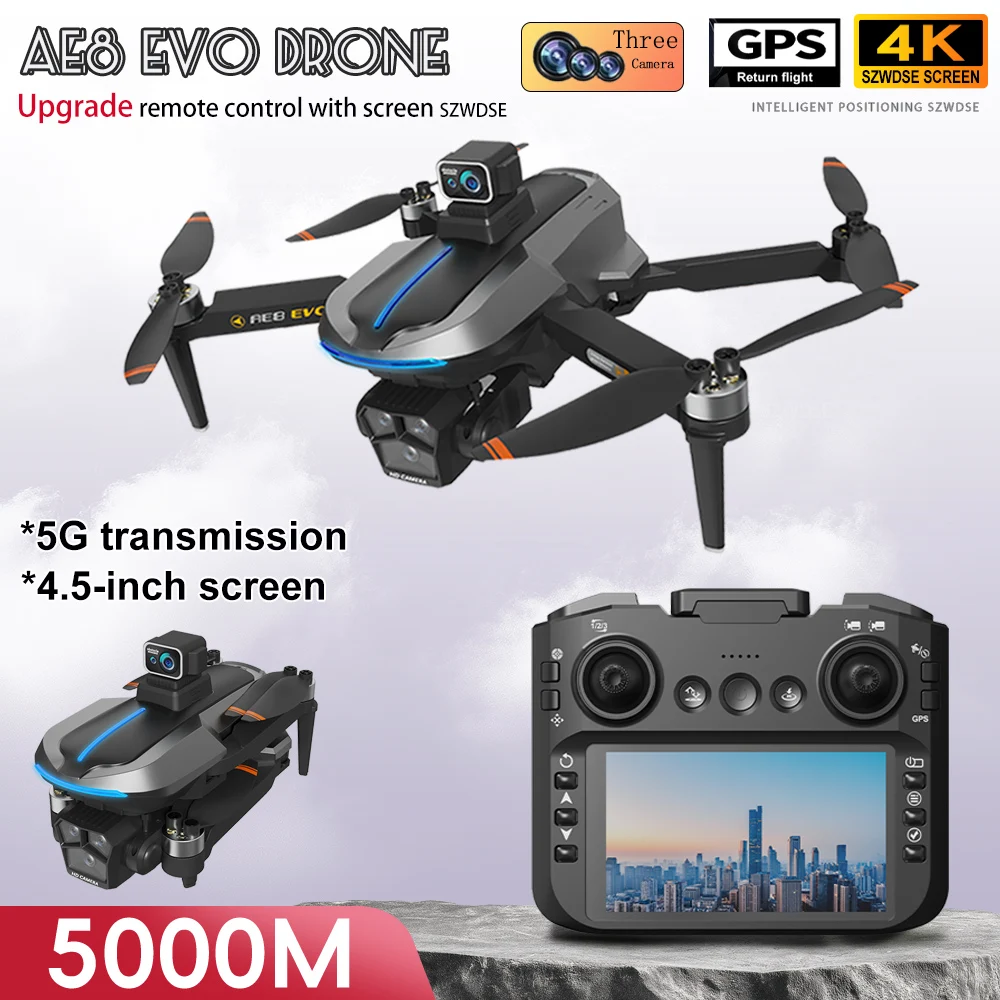 

AE8 EVO GPS Drone 4K Professional HD Triple Camera 5G WIFI Obstacle Avoidance FPV Drones With Screen Remote Control Quadcopter