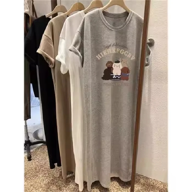 T-shirt ample surdimensionné à fente mi-longue, Hong Kong Sle ort Sve, Dr, Version coréenne, vêtements d'extérieur, jupe h-ape décontractée