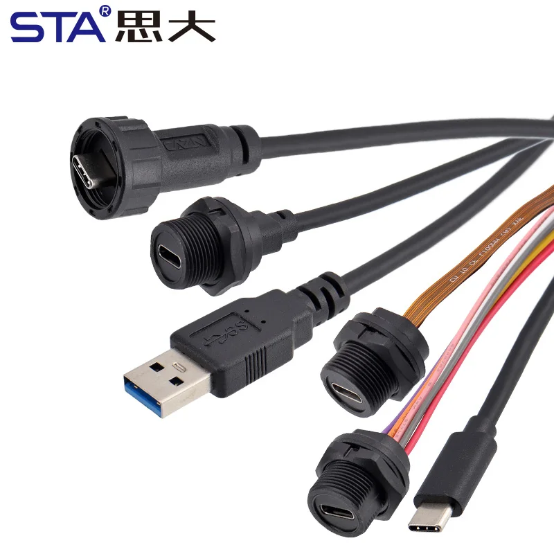 Waterproof Type-C3.0 Male to Male Plug with Cable, IP67 Bayonet/Threaded Type-C Overmolded Connector for Industrial Devices