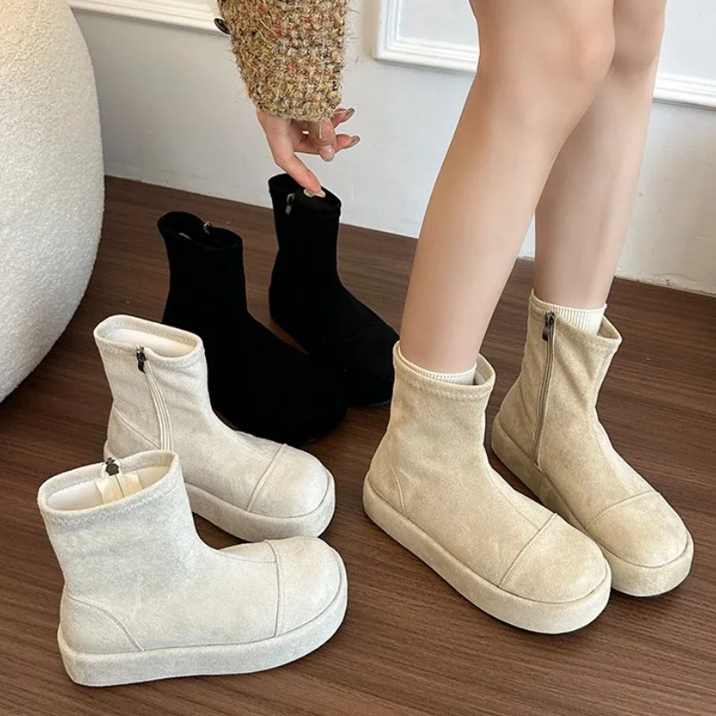 

Winter Platform Heel Women Ankle Boots Female Round Toe Height Increase Shoes Street Style Banquet Party Short Botas Mujer