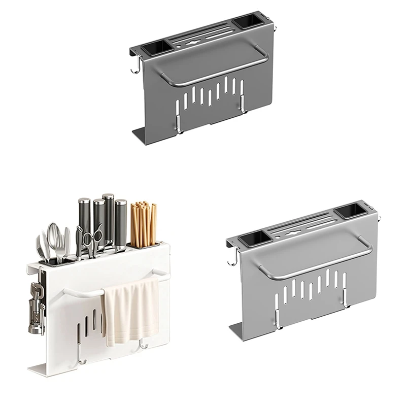 

Wall Mount Utensil Holder,Kitchen Utensil Rack,Multi-Use Hanging Storage Organizer Rack With Chopping Board Holder