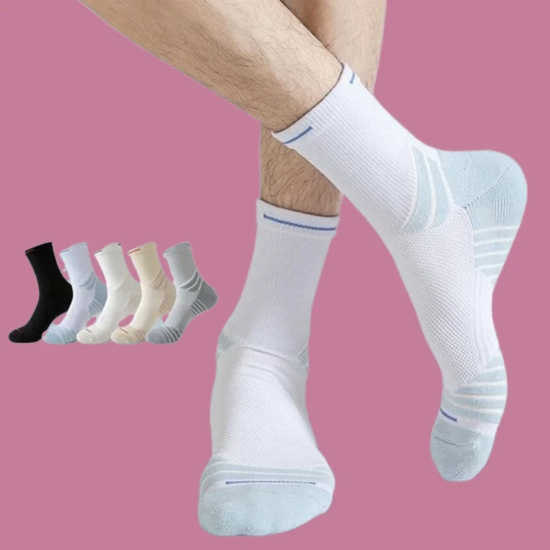 

2024 New 2/4 Pairs Men's Mid-tube Socks Towel Bottom Men's Basketball Sports Long Tube Thick Sweat-absorbent Breathable Socks