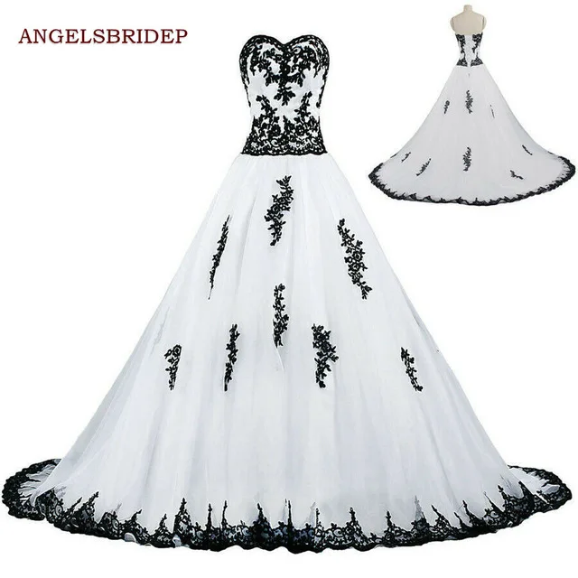 

Angelsbridep Sweetheart Tulle Ball Gown Wedding Dress Vestido De Noiva Black Appliques Floor-Length Lace-up Corset Plus Size