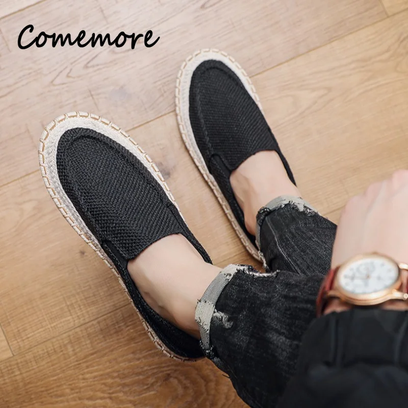 Comemore Linen Casual Loafers Men Breathable Slip on Flats Lightweight Footwears Male Classic  Lazy Cozy Easy To Wear Shoes