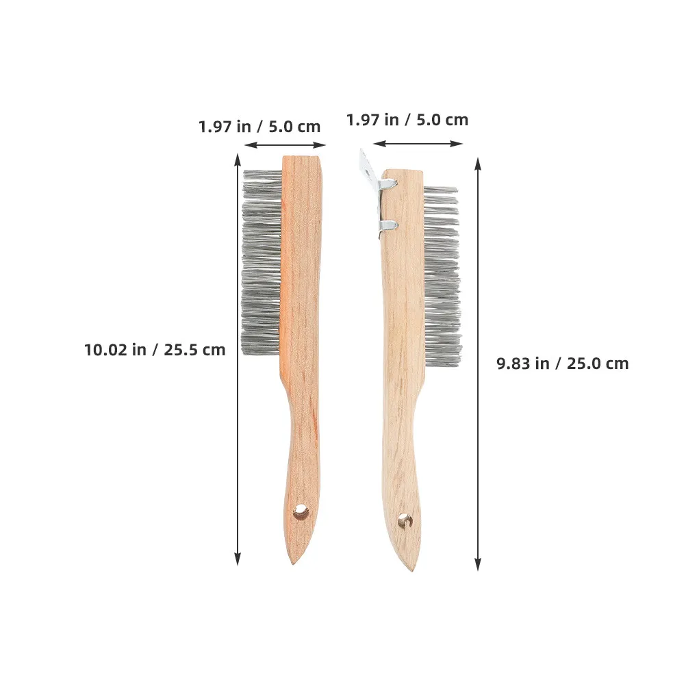 2Pcs Sturdy Steel Wire Scrub Brush Wood Handle Rust Remover Paint Scraper Metal Cleaning Brush for Industrial Automotive Ship