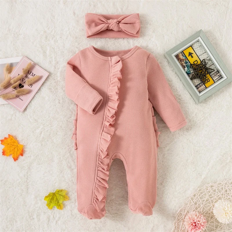 Newborn Baby Coming Home Outfit Girl Boy Zipper Footie Romper Jumpsuit Ruffle Waffle Knit Hospital Coming Home Outfit Clothes