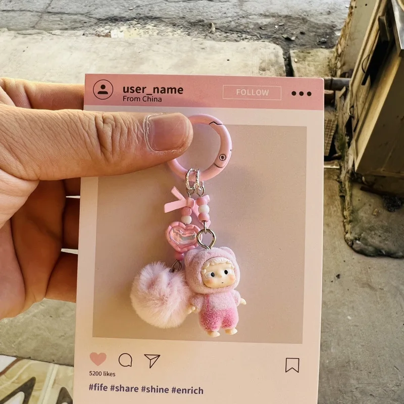 

Kawaii Mini Labubu Keychain Cartoon Creative Three-dimensional Doll Students Schoolbag Pendant Car Key Chain Women and Men Gifts