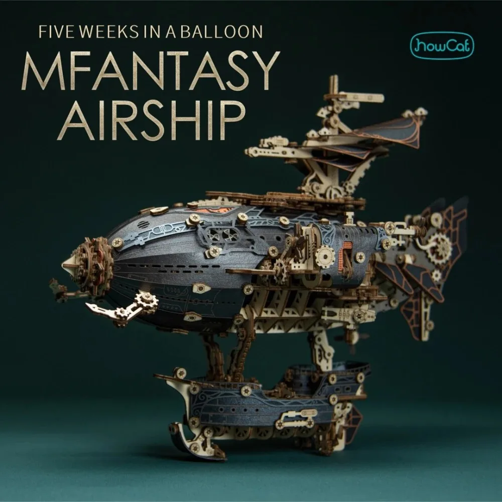 HowCat 3D DIY Wooden Puzzle Wooden Airship Puzzle Ornaments Home Decorations Accessories Miniature Model Assemble Original Toy
