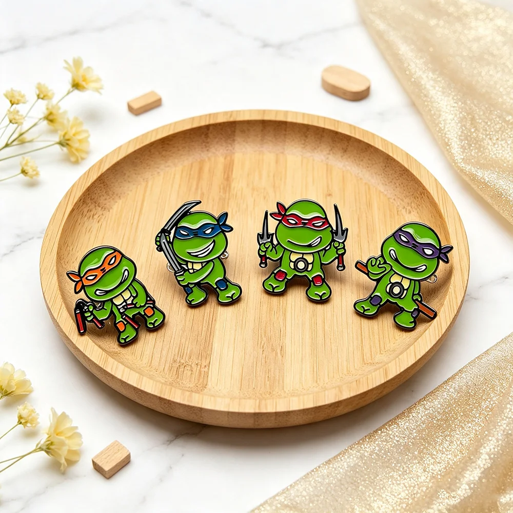 4Pcs Green Turtle Warrior Cartoon Lapel Pins Set