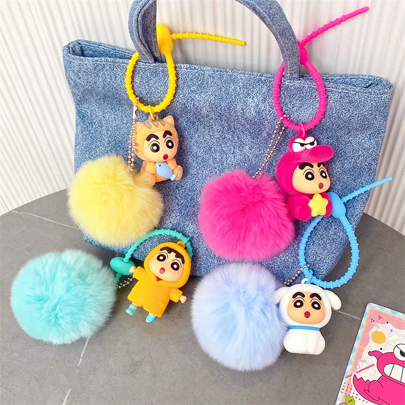 Anime cartoon Crayon Shin chans flocking series plush doll keychain kawaii school bag pendant cute decoration holiday gift