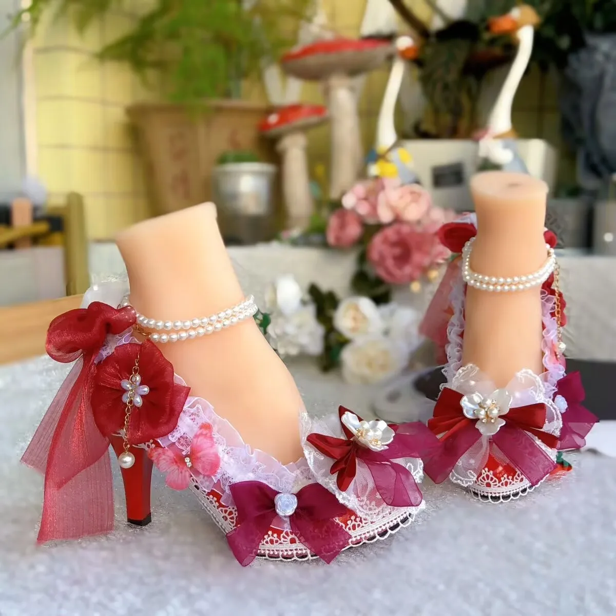 ラグジュアリーロリータハイヒールボウウェディングシューズブライドパンプス韓国プリンセスハイヒールJKエレガントハイヒールパンプスメリージェーンシューズ