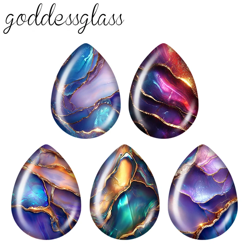 5Pairs Beauty Sea Shell Patterns Colorful Tear Drop Glass Cabochon Flat Back DIY Earrings Jewelry Making Findings Accessories