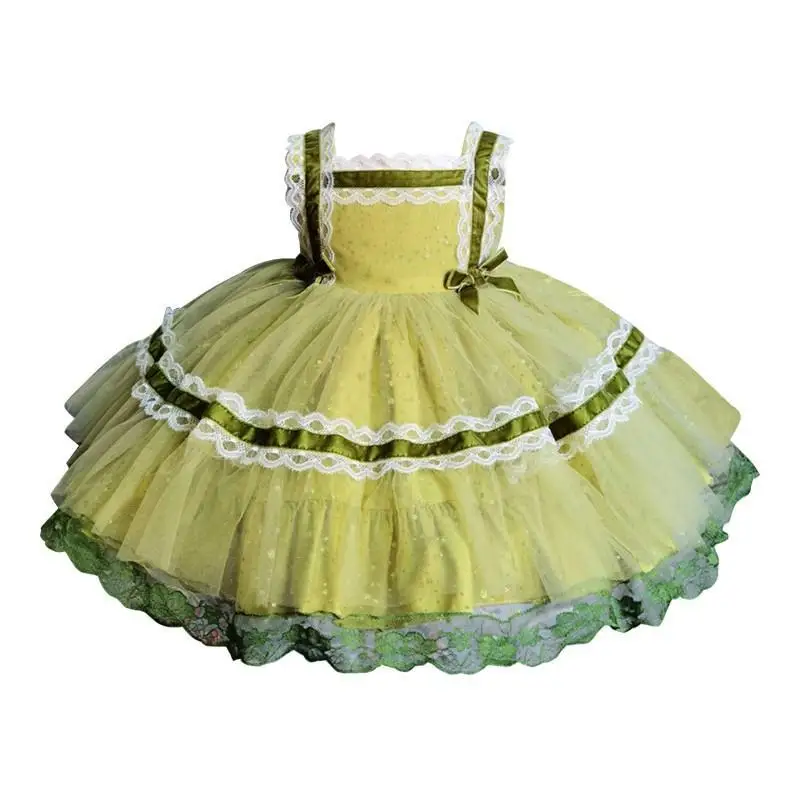 Summer New Fairy Spanish Lolita Tulle Dress for Little Girls Kids Sleeveless Lace Ball Gowns Birthday Party Children\'s Clothing