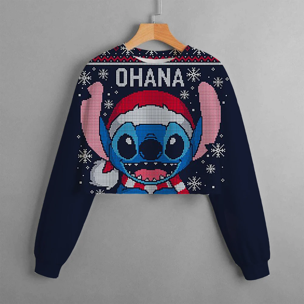 Lilo&Stitch Christmas Print Round Neck Sweatshirt Casual Christmas Holiday Children's 3D Sweatshirt Pullover Disney Girls' Top