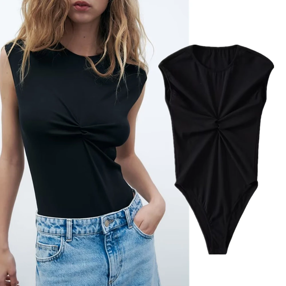 

Withered British High Street Blogger Pleated Black Bodysuit Women Fashion Sexy Slim Top Ladies