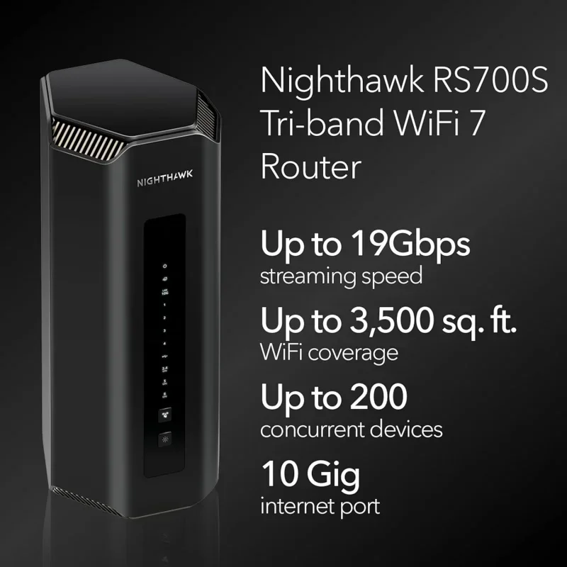 Nighthawk Tri-Band WiFi 7 Router (RS700S) Gaming Router with 10GB Port - BE19000 Wireless Speed (Up to 19Gbps)