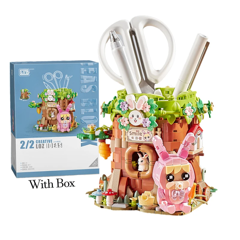 NEW 2023 LOZ Mini Pen Holder Idea Set Building Block Creative Forest Rabbit Party Ornament Figure Bricks Holiday Toys Kids Gifts