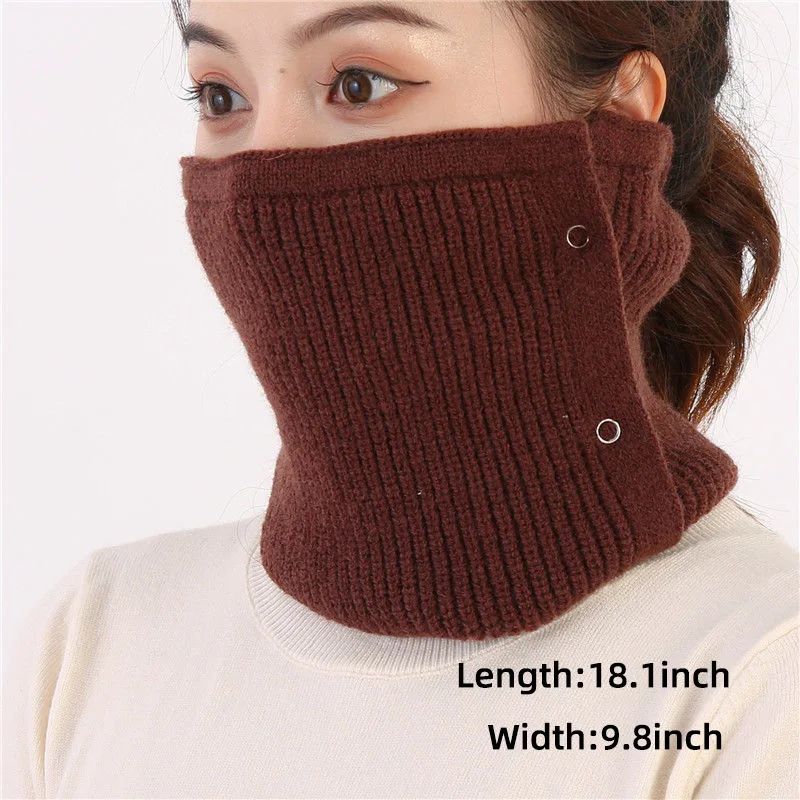 Solid Color Knitted Veil Ring Scarf Women Autumn Winter Warm Outdoor Cycling Thick Dual Purpose Multifunctional Hood Muffler