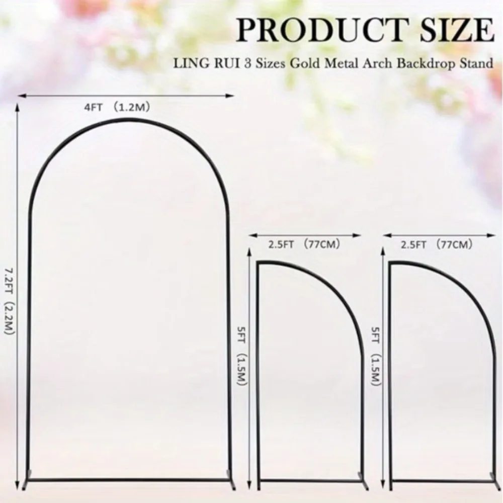 Supporto per fondale per arco nuziale 7. Set di 3 supporti per fondale ad arco in metallo da 2 piedi, 5 piedi, 5 piedi per la decorazione di palloncini floreali da giardino per matrimoni