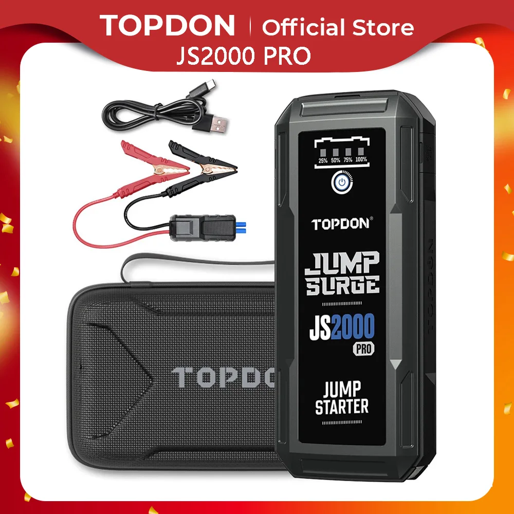 Topdon JS2000PRO 2500A Jump Starter Power Bank 12V Car Starting Device 16000Mah Battery Jump Start for Car Booster