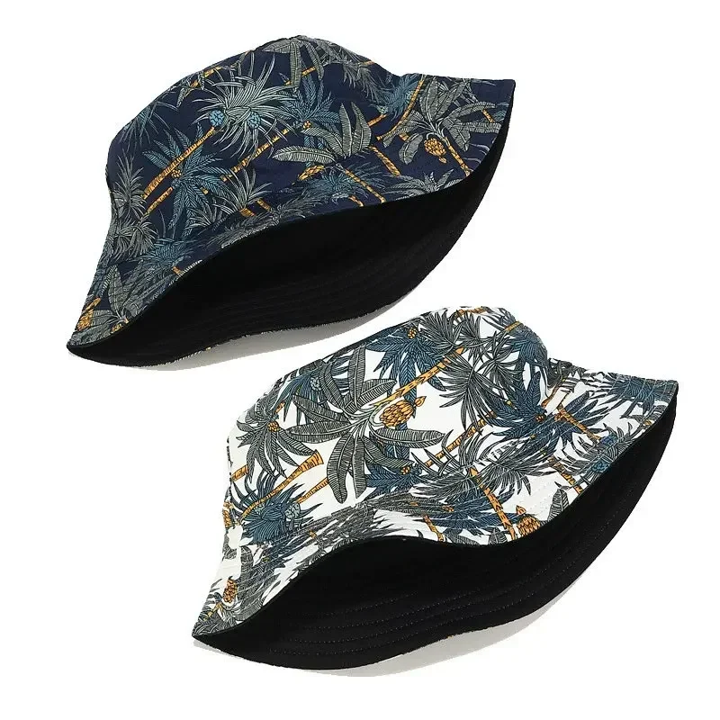 Spring Cotton Tree Print Bucket Hat Fisherman Hat Outdoor Travel Sun Cap for Men and Women 60