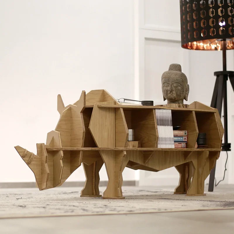 Nordic rhino sofa edge coffee table log corner window table creative bookshelf animal home decoration