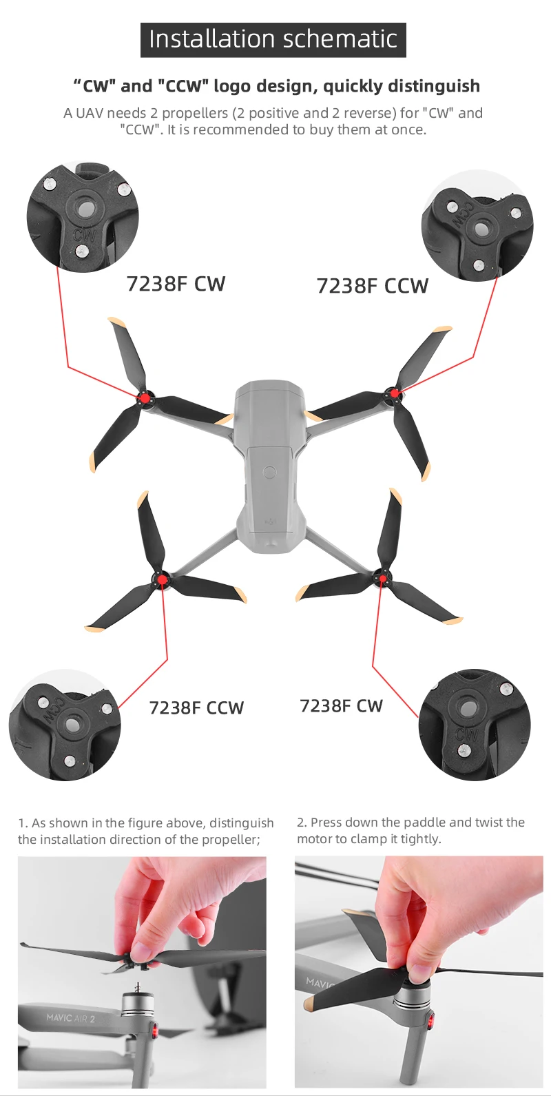 Three-blade Propeller for DJI Mavic Air 2/Air 2S Quick Release Foldable Three-props Wing Fans Spare Parts Drone Accessories