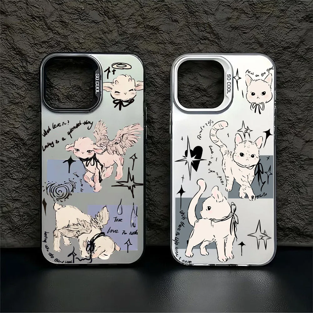 cartoon dog sheep Matte Laser Phone Case For iPhone 12 15 13 11 14 Pro Max XS X XR 7 8 Plus SE 2020 2022 Shockproof funda Cove