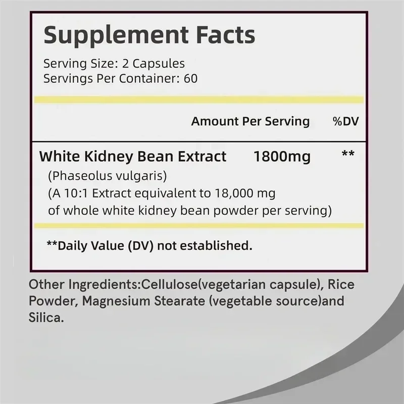 White Kidney Bean Capsules - Weight Management, Carbohydrate Breakdown, Supports Digestive Health, Improves Energy Levels