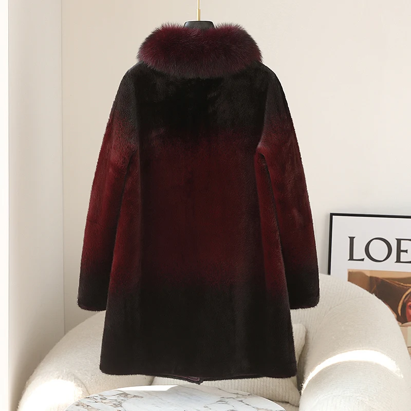 Anti season Haining mink fur coat for middle-aged and elderly women, imitation mink fur collar coat for mothers