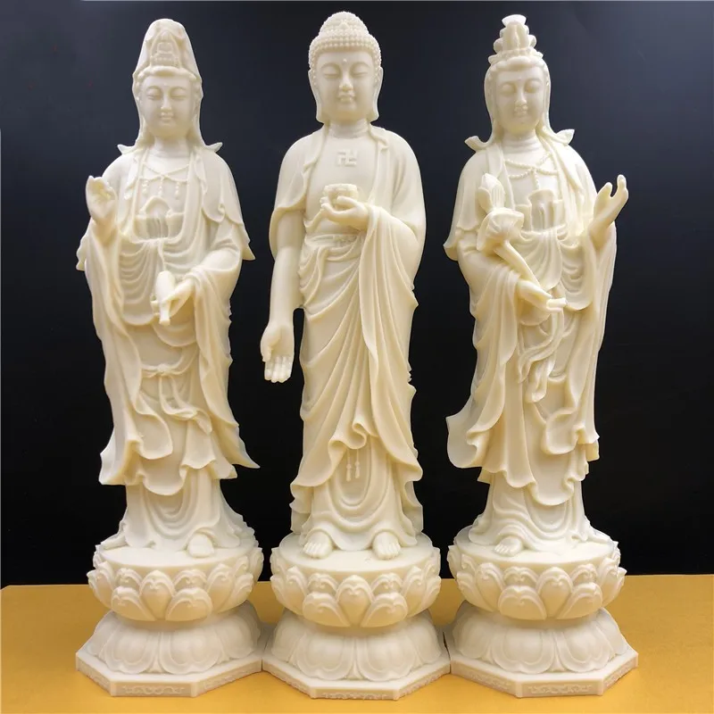 3PCS Buddhism XI FANG SAN SHENG Buddha statue sculpture Amitabha Guanyin Mahasthamaprapta HOME shrine Efficacious protection