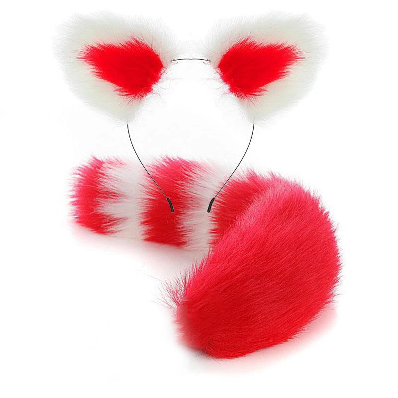 Sexy Plush Fox Headband with Fluffy Tail Woman Headdress Anime Cosplay Lolita Lovely Cat Ears Tail Props Hair Ornament