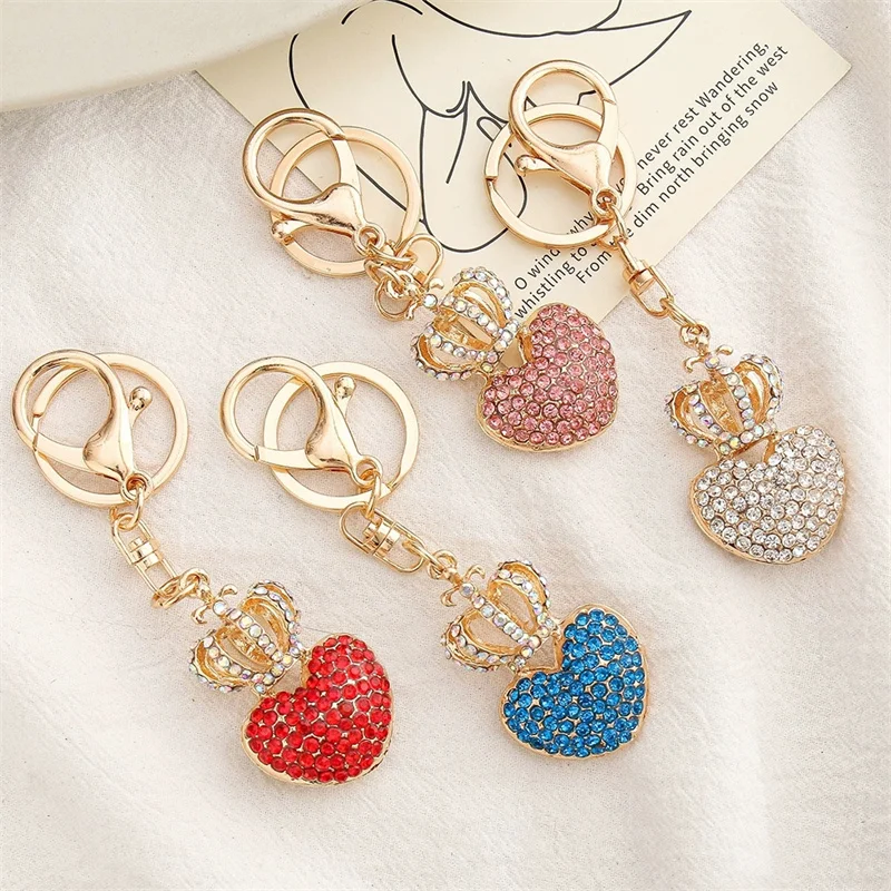 

New Design Rhinestone Hollow Crown Heart Pendant Keychains For Women Key Chains Rings Luxury Car Keyring Holder