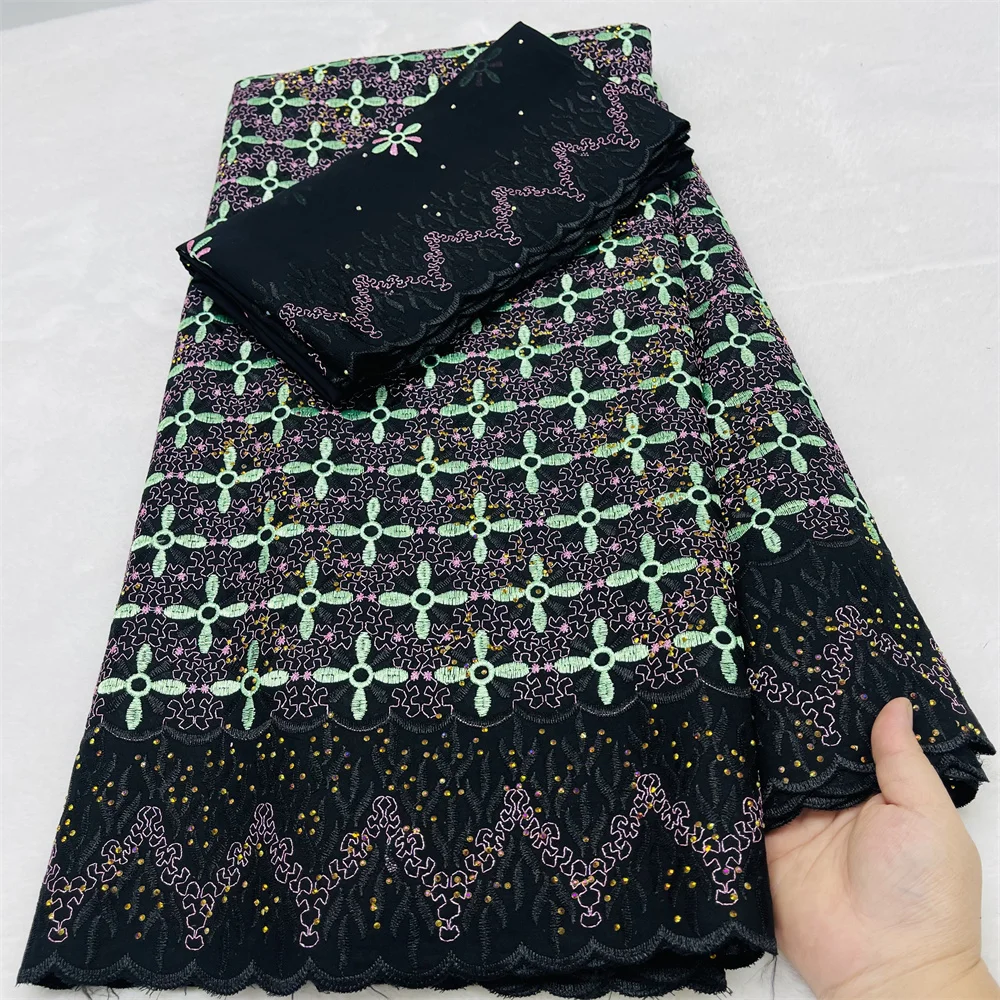 

Latest Nigerian Embroidery Cotton Lace Fabric High Quality 5+2 Yards 2026 African Swiss Voile Lace Fabric Dress for Women M229-1