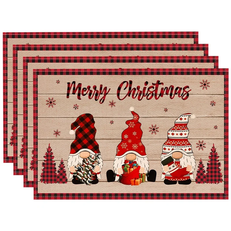 Linen Christmas Gnome Placemats Faceless Doll Kitchen Table Decor Christmas Decorations for Home 2025 Navidad New Year Table Mat