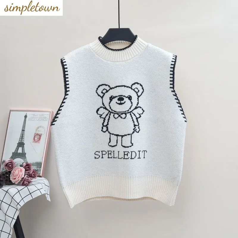 2024 Spring and Autumn Korean Edition New Vest Knitted Lazy Style Fashion Loose Short Layup Sleeveless Sweater