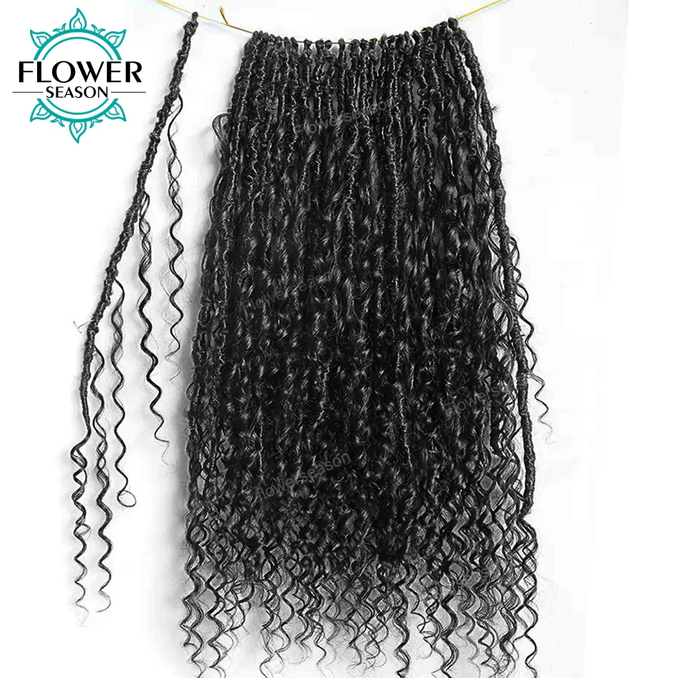 Crochet Boho Locs with Human Hair Curls Pre-looped Dreadlocks Hair With Curly Hair End Soft Messy Boho Locs 96Strands for Women