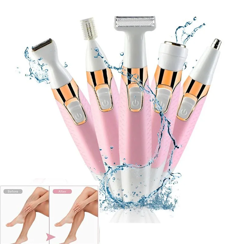 

The New Professional Rechargeable Ladies Waterproof IPX5 Portable Electric 5-in-1 Body and Facial Hair Remover