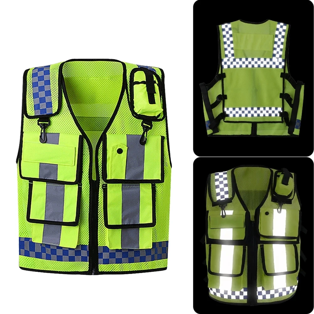 Breathable Safety Vest Mesh Hi Vis Vest Bonded Multiple Pockets Vest Mens Adjustable Safety Workwear Customized Logo ﻿