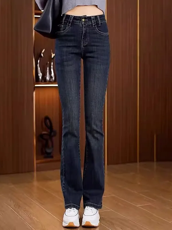 High Waist Bell Bottom Jeans Women's Spring Autumn Fashion Casual Slim Fit High Elasticity Denim Pants Ladies Premium Quality