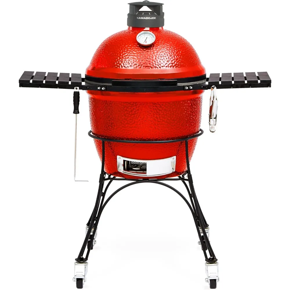 Classic Joe Series II 18-inch Ceramic Charcoal Grill and Smoker with Cart, Side Shelves, Stainless Steel Grates