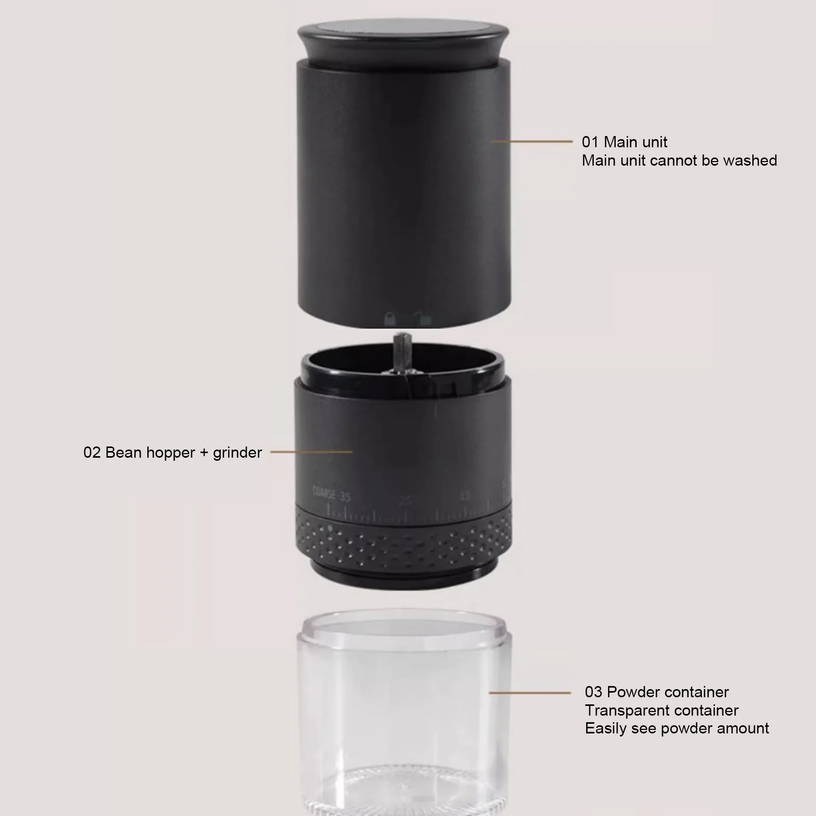 

USB Rechargeable Coffee Grinder with One Touch Operation 110ml Powder Capacity Removable Chamber 38 Speed Settings for Espresso