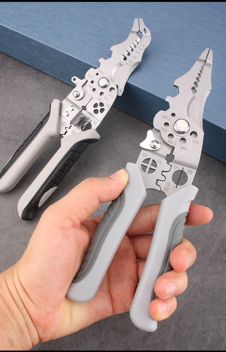 8.5 بوصة متعددة الوظائف متجرد الأسلاك الصناعية القاطع المكشكش الثقيلة الفولاذ المقاوم للصدأ كماشة كهربائية قبضة مريحة #6