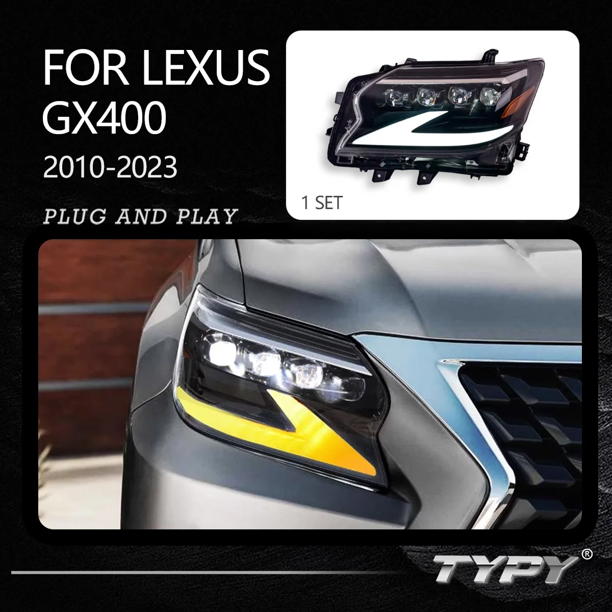 

TYPY новая светодиодная фара, обновленная, модифицированная для Lexus GX400 2010-2023, фара с динамическим сигналом, автоаксессуары