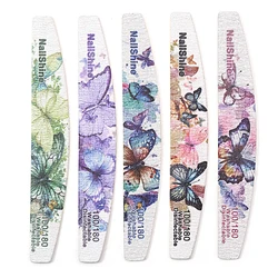5 Pcs/Lot Professional Sandpaper Nail File Wooden Half Moon Butterfly Nails File Tools Grit 100/180 Suit Personal/Carentry/Salon