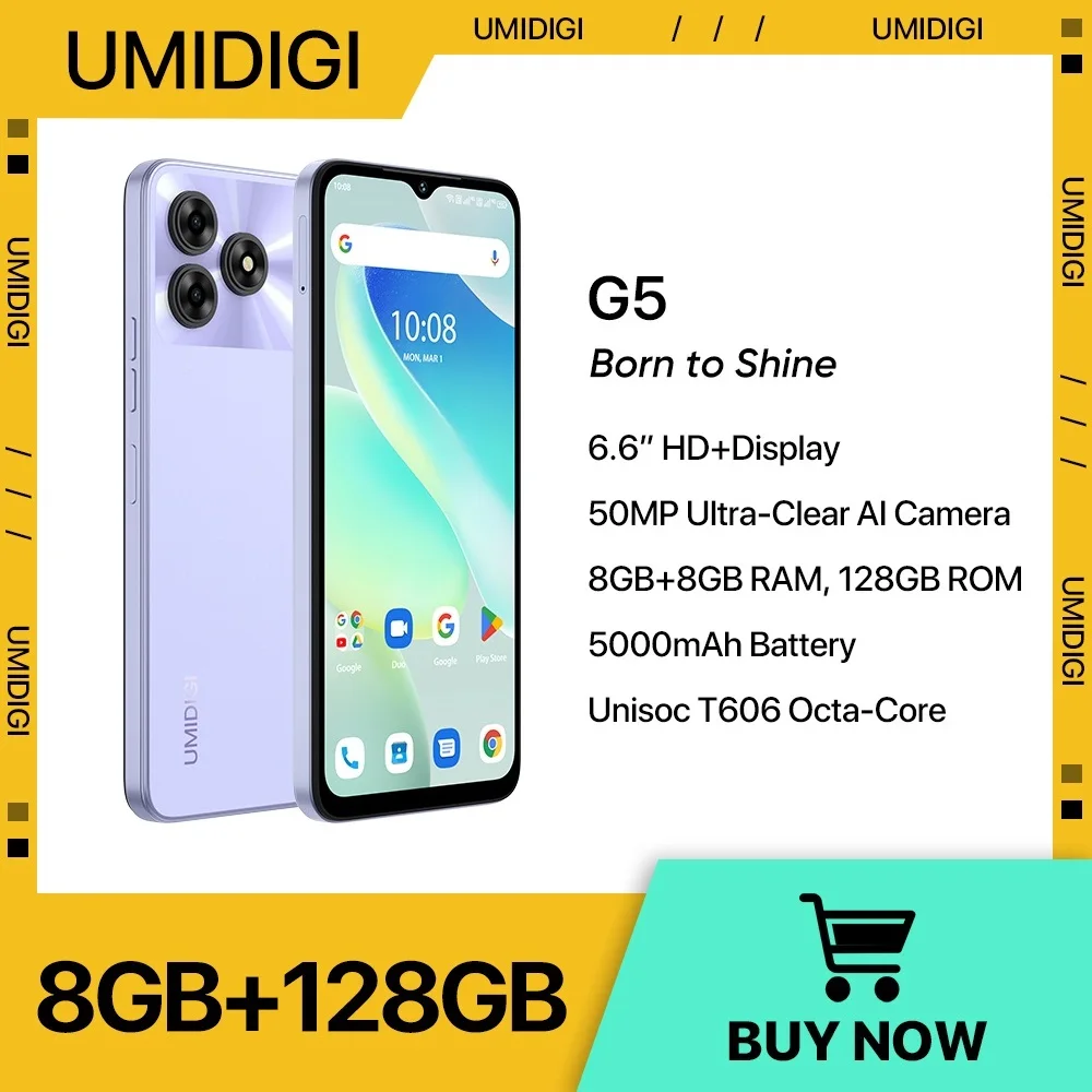 umidigi g5 smartphone android 13 66 hd mais display mais 8gb 128gb 50mp camera 90hz ultra fino 5000mah bateria dupla sim 4g celular 01