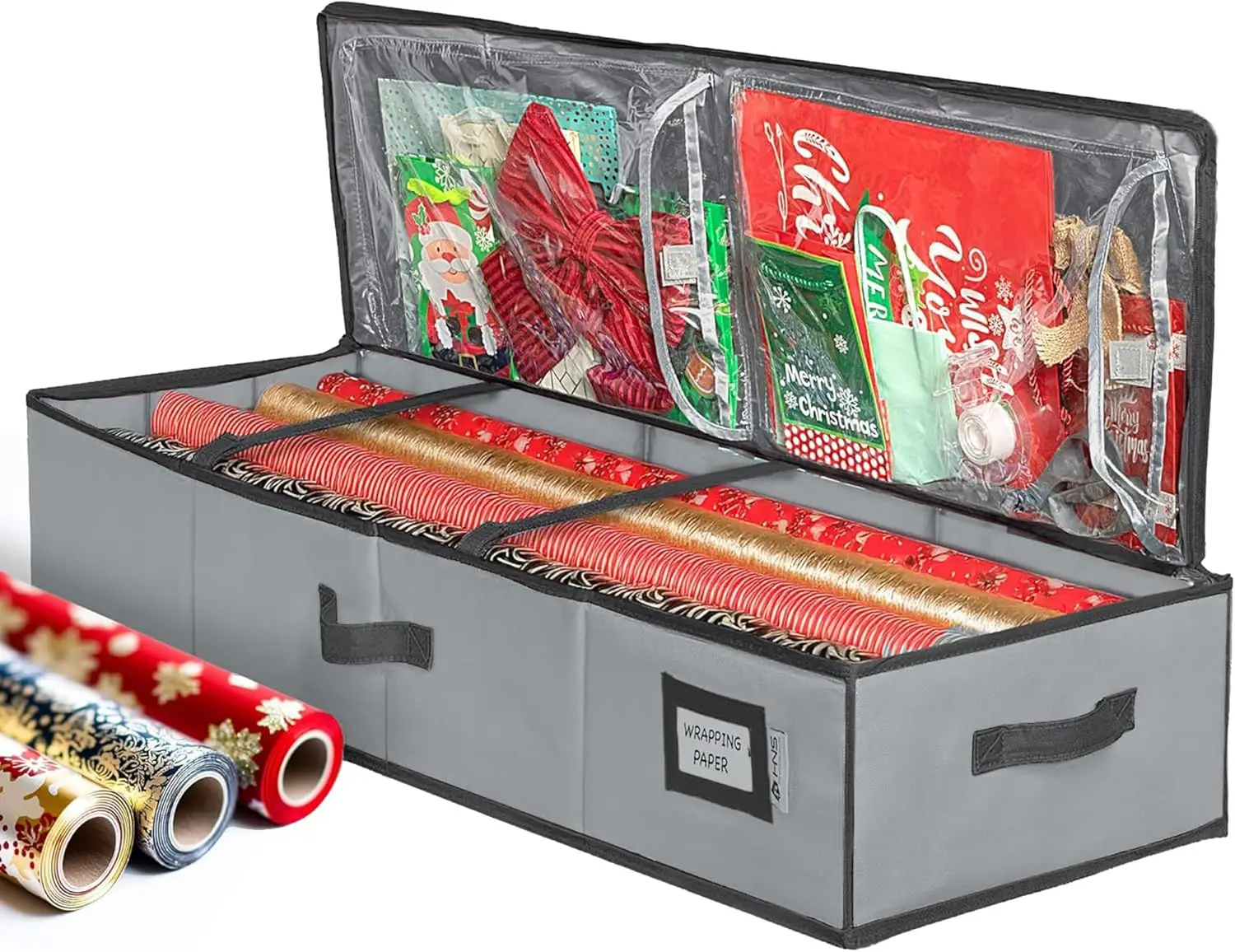 

HOLDN’ STORAGE Premium Wrapping Paper Storage Container - Durable 600D Tear-Proof, Fits 27 Rolls Gift Wrap, Extra Pocke